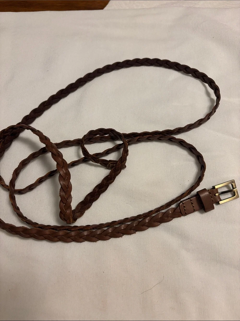 Skinny Double Loop Braided Brown Leather Women’s Belt Boho 90’s 68” long
